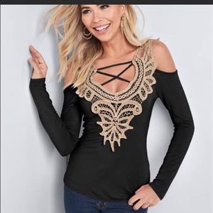 VENUS Lace Cold-Shoulder Top